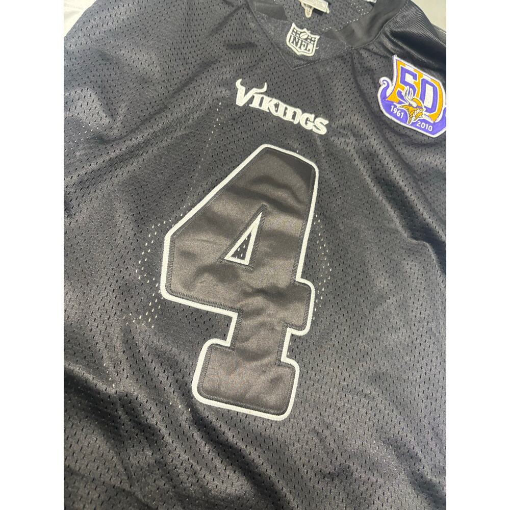 Minnesota Vikings #4 Brett‎ Favre 50th Anniversary Jersey Black Sz 48 Reebok NFL - Picture 2 of 7